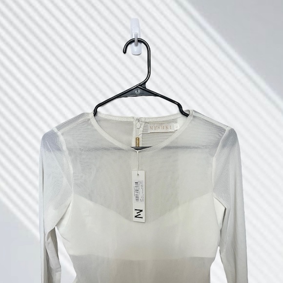 MESHKI | WHITE BLAIRE LONG SLEEVE MESH BODYSUIT (BRAND NEW WITH TAGS) - Picture 2 of 5